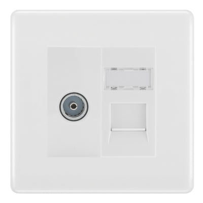BG Nexus White Moulded TV Aerial & RJ45 CAT6 Data Socket - White Insert