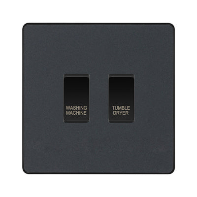 BG Evolve Matt Grey Custom Appliance Grid Switch 2 Gang Screwless by British General (BG-EVOLVE-MG-2GANG-APPLIANCE)
