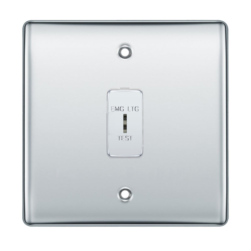BG Polished Chrome 1 Gang 2 Way SP Emergency Light Test Key Grid Switch