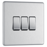 Newlec British General FBS43 Nexus Flatplate Screwless Brushed Steel 3 Gang 20A 16AX 2 Way Light Switch by Newlec (Newlec-BG-FBS43-Shopify_1)