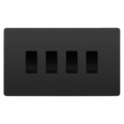 BG Evolve Black Chrome 4 Gang Light Switch 2x Intermediate 2x 2 Way Custom Grid Switch by British General (BG-EVOLVE-BC-4G-CUSTOM-2x-INT-2x-2WAY-SP)