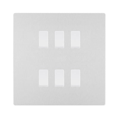 BG Evolve Brushed Steel 6-Gang Intermediate Light Switch | Screwless Design + Back Box by British General (BG-EVOLVE-BS-6G-CUSTOM-6x-INT-SWITCH)