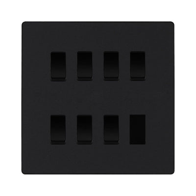 BG Evolve Matt Black 7 Gang Intermediate Custom Grid Light Switch with Back Box Included by British General (BG-Evolve-MB-7G-CUSTOM-7x INT SWITCH)