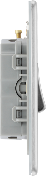 Newlec British General FBS15 Nexus Flatplate Screwless Brushed Steel 10A 3 Pole Fan Isolator Switch