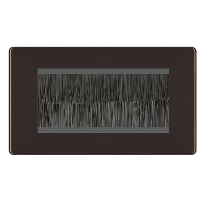 BG Screwless Black Nickel Double 4 Gang Brush Cable Wall Plate TV Black by British General (BG-FBNEMR4+EMFO-1)