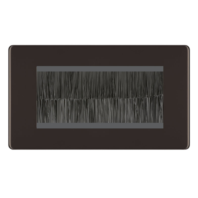 BG Screwless Black Nickel Double 4 Gang Brush Cable Wall Plate TV Black