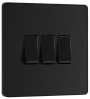 BG Evolve PCDMB43B Matt Black 3 Gang 20A 16AX 2 Way Switch-Black Insert by British General (BG-PCDMB43B-Shopify-SA_1)