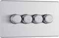 BG FBS84P Flatplate Screwless 4 Gang, 2 Way, 400w Brushed Steel Dimmer Switches
