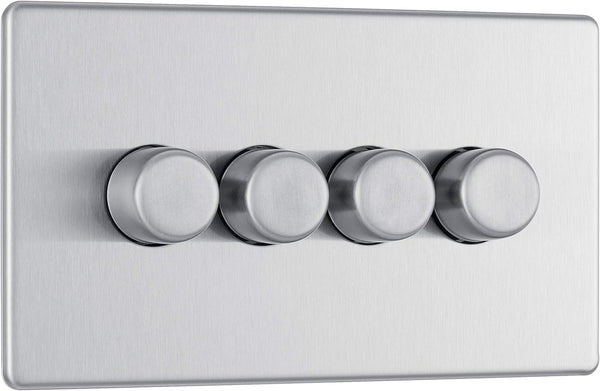 BG FBS84P Flatplate Screwless 4 Gang, 2 Way, 400w Brushed Steel Dimmer Switches