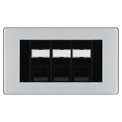 BG Screwless Polished Chrome 3 Gang RJ45 Cat5e Data Socket Black Inserts by British General (BG-FPCRJ453C5EB)