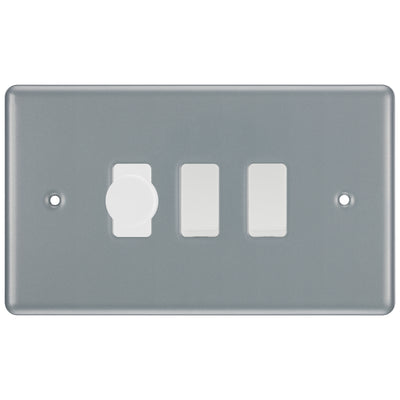 BG Metal Clad 3 Gang Switch 1x LED Dimmer 2x Intermediate Custom Grid Switch