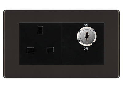 BG Screwless Black Nickel 13A Double Pole Key Controlled Socket – Black Inserts by British General (BG-FBNKYSWSB)
