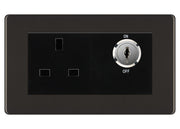 BG Screwless Black Nickel 13A Double Pole Key Controlled Socket – Black Inserts by British General (BG-FBNKYSWSB)