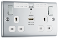 BG NPC22UWRW Nexus Metal Polished Chrome 2 Gang 13A 1x USB-A 2.1A Wi-Fi Range Extender Switched Socket