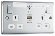 BG NPC22UWRW Nexus Metal Polished Chrome 2 Gang 13A 1x USB-A 2.1A Wi-Fi Range Extender Switched Socket by British General (BG-NPC22UWRW-Shopify-SA_1)