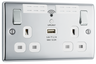 BG NPC22UWRW Nexus Metal Polished Chrome 2 Gang 13A 1x USB-A 2.1A Wi-Fi Range Extender Switched Socket by British General (BG-NPC22UWRW-Shopify-SA_1)