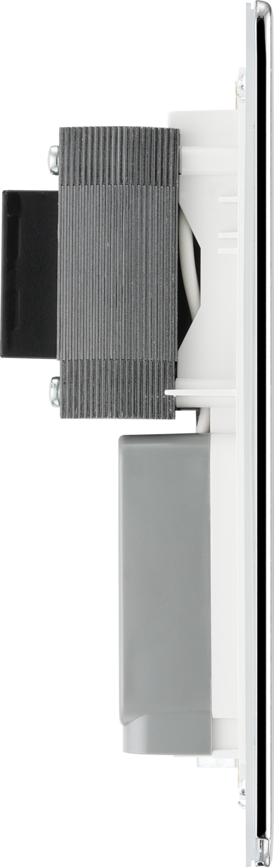 BG FPC20W Nexus Screwless Flat-Plate Shaver Socket Outlet Polished Chrome White Insert Dual Voltage 115V - 230V