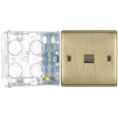 BG Nexus Antique Brass Single Slave Telephone Socket NABBTS1 with 35mm Steel Back Box