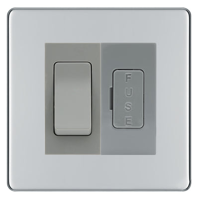 BG Screwless Polished Chrome 2 Way Light Switch & 13A Fused Spur Plate | Grey Insert