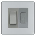 BG Screwless Polished Chrome 2 Way Light Switch & 13A Fused Spur Plate | Grey Insert