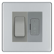 BG Screwless Polished Chrome 2 Way Light Switch & 13A Fused Spur Plate | Grey Insert
