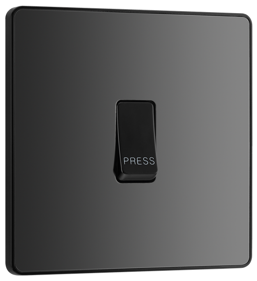 PCDBC14B Front - This Evolve Black Chrome bell push switch from British General is ideal for use where access is restricted such as office buildings or hospitals, where visitors need to let those inside know they have arrived.