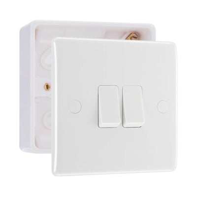 BG Nexus Double Light Switch 2 Gang 10AX White & 32mm Pattress Back Box by British General (BG-842+891)