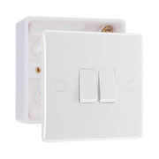 BG Nexus Double Light Switch 2 Gang 10AX White & 32mm Pattress Back Box by British General (BG-842+891)
