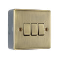 Antique Brass 3 Gang Triple Light Switch & Surface Pattress Back Box