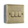 Antique Brass 3 Gang Triple Light Switch & Surface Pattress Back Box by British General (BG-NAB43+MC501)