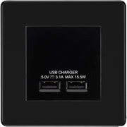 BG Screwless Matt Black Dual USB Charger 3.1A Output Socket - Black Insert by British General (BG-FFBEMS2+EMUSB3B)