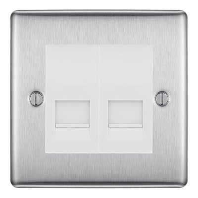 BG Nexus Brushed Steel Double IDC Secondary Telephone Socket - White Insert by British General (BG-NBSBTS2W)