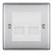 BG Nexus Brushed Steel Double IDC Secondary Telephone Socket - White Insert by British General (BG-NBSBTS2W)