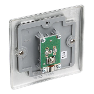 BG Nexus Brushed Steel Single Co-Axial Socket NBS60 With 35mm Steel Back Box