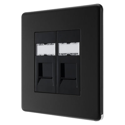 BG Screwless Matt Black RJ45 Double Telephone Socket FFBRJ452 with 25mm Steel Back Box