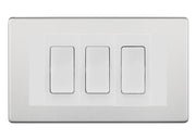 BG Brushed Steel Screwless 3G Switch 1x Intermediate 2x 2 Way Switch - White Insert by British General (BG-SCRL-BS-3G-Combo-2x 2WAY-1x INT-WH)