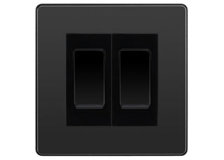 BG Electrical Evolve Black Chrome 2-Gang Light Switch 1x 2-Way + 1x Intermediate – Black Inserts by British General (BG-EVOLVE-BC-2G-COMBO-1x-INT-1x-2WAY-BL)