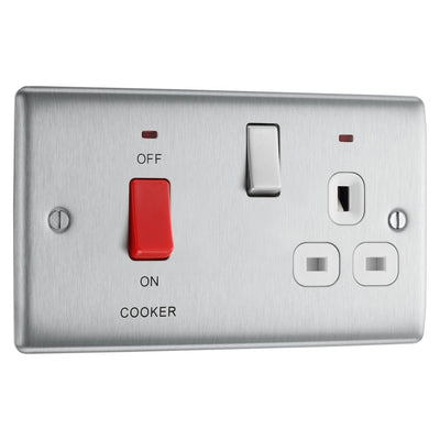 BG Nexus Brushed Steel 45A Switched Socket and Cooker Control Unit NBS70W with 35mm Steel Back Box