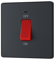 BG Evolve PCDMG74B Matt Grey 45A 2 Pole LED Switch - Black Insert by British General (BG-PCDMG74B-Shopify-SA_1)