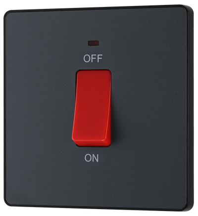 BG Evolve PCDMG74B Matt Grey 45A 2 Pole LED Switch - Black Insert by British General (BG-PCDMG74B-Shopify-SA_1)