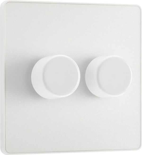 BG PCDCL82W Pearlescent White Evolve 2 Gang 200W Intelligent Trailing Edge Dimmer Switch - White Insert