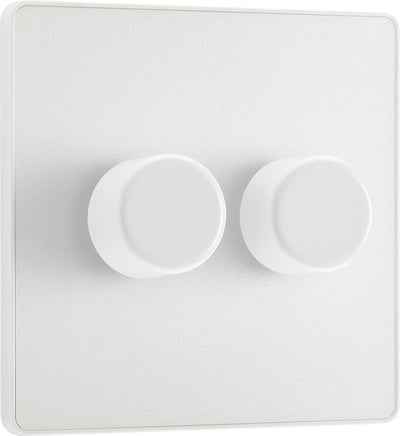 BG PCDCL82W Pearlescent White Evolve 2 Gang 200W Intelligent Trailing Edge Dimmer Switch - White Insert by British General (BG-PCDCL82W-Shopify-SA_1)
