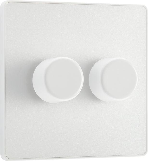 BG PCDCL82W Pearlescent White Evolve 2 Gang 200W Intelligent Trailing Edge Dimmer Switch - White Insert