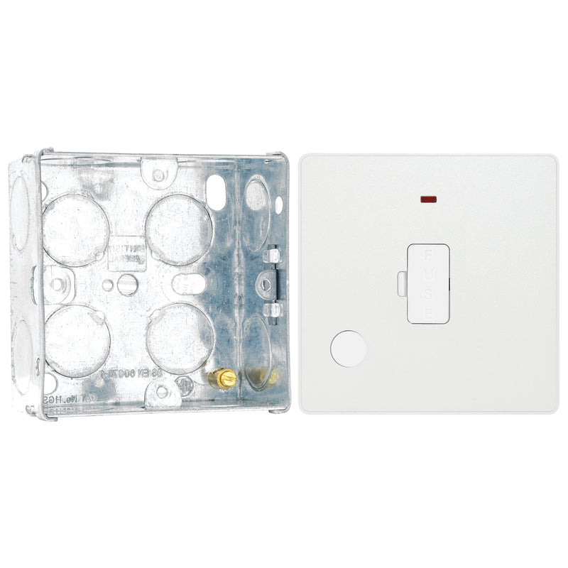 BG Evolve Pearlescent White 13A Flex Outlet Neon Unswitched Fused Connection Unit PCDCL54W with 35mm Steel Back Box
