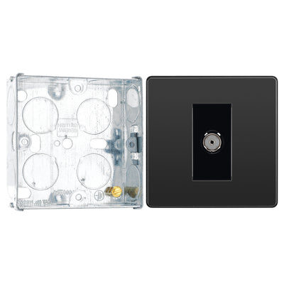BG Evolve Black Chrome Co-Axial Socket Outlet PCDBC60B with 25mm Steel Back Box