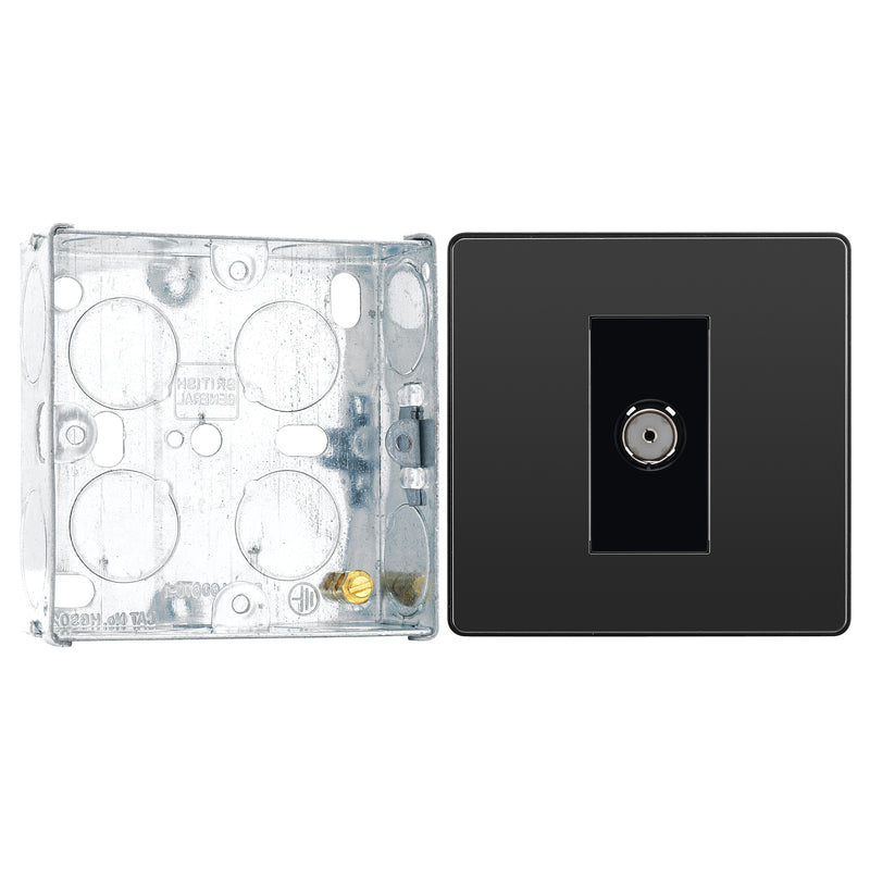 BG Evolve Black Chrome Single Co-Axial Socket PCDBC60B with 25mm Steel Back Box