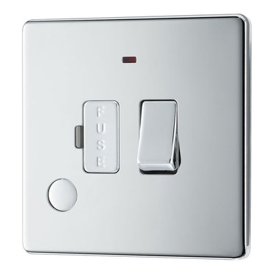 BG Screwless Polished Chrome 13A Switched Spur + Neon + Cable Outlet FPC53 with 25mm Steel Back Box