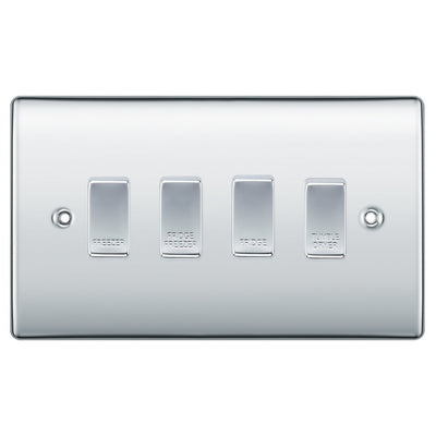 BG Polished Chrome 4 Gang Engraved Custom Labelled Appliance Grid Switch by British General (BG-Polished-Chrome-Custom-4Gang-Switch)