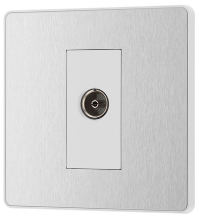 BG PCDBS60W Brushed Steel Evolve Co-Axial Socket Outlet - White Insert