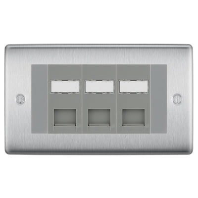 BG Nexus Brushed Steel 3 Gang RJ45 CAT6 Data Socket Grey Inserts by British General (BG-NBSRJ453C5EG)